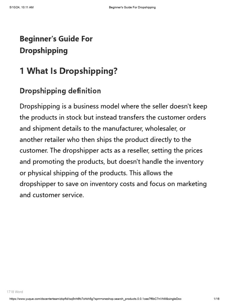 Beginner's Dropshipping Guide PDF | PDF | Marketing | Economies