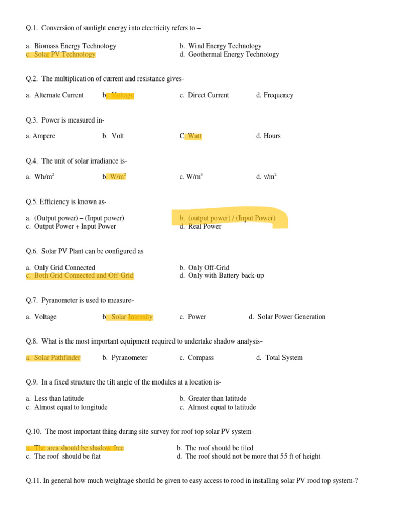 Solar PV Exam Questions and Answers | PDF | Solar Power | Photovoltaic ...