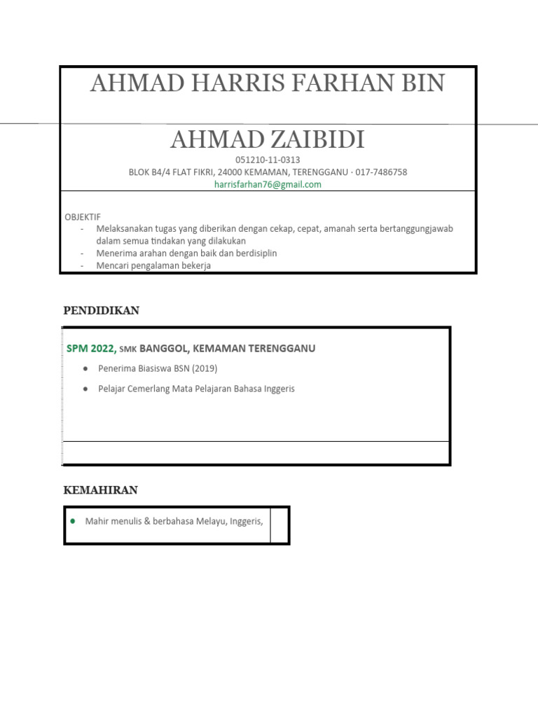 Contoh Resume Tanpa Pengalaman Kerja Pdf Bisnis