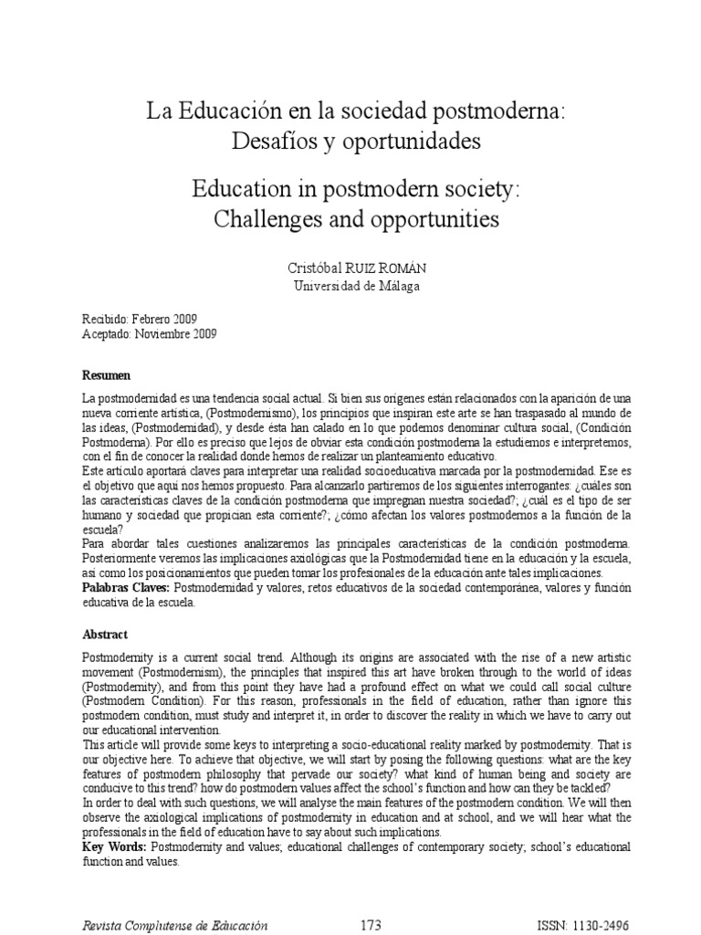 Educación en la sociedad postmoderna | PDF | Verdad | Conocimiento
