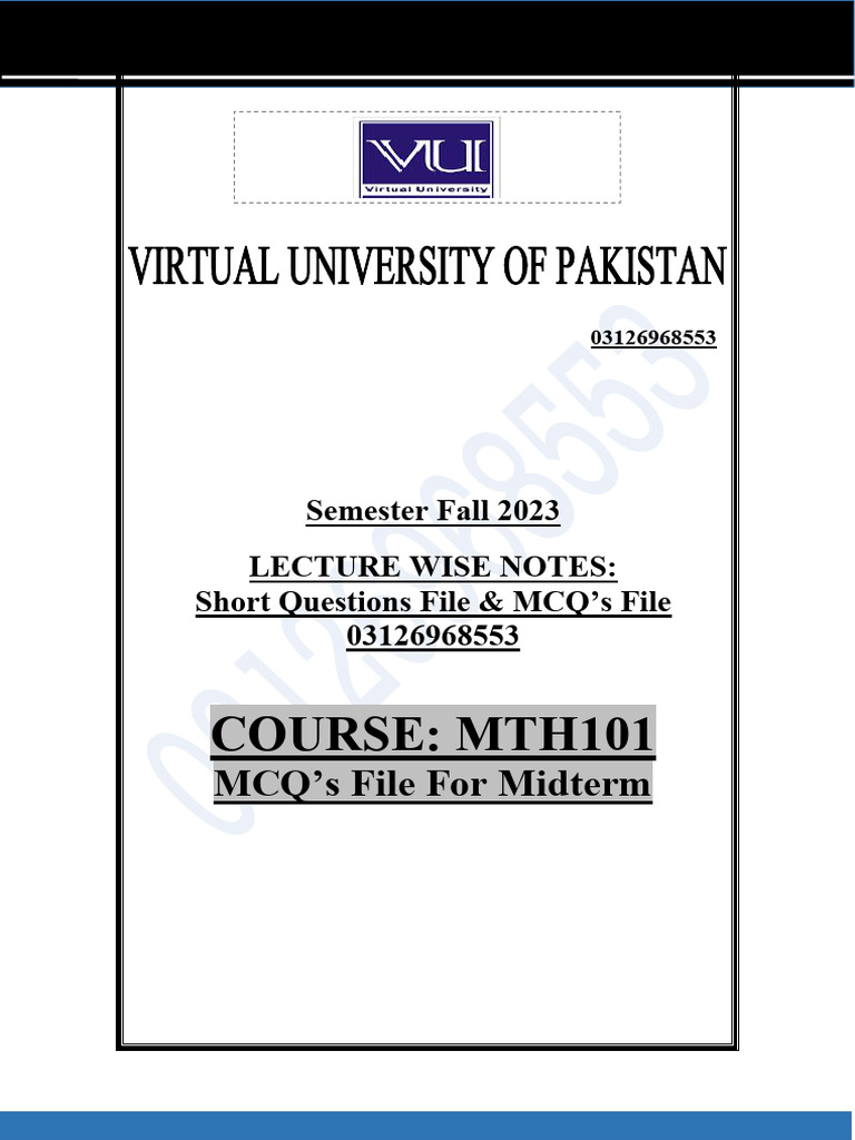 MTH101 (Lecture Wise MCQ's File) Lecture # 1 - 22 ... 03126968553.docx ...