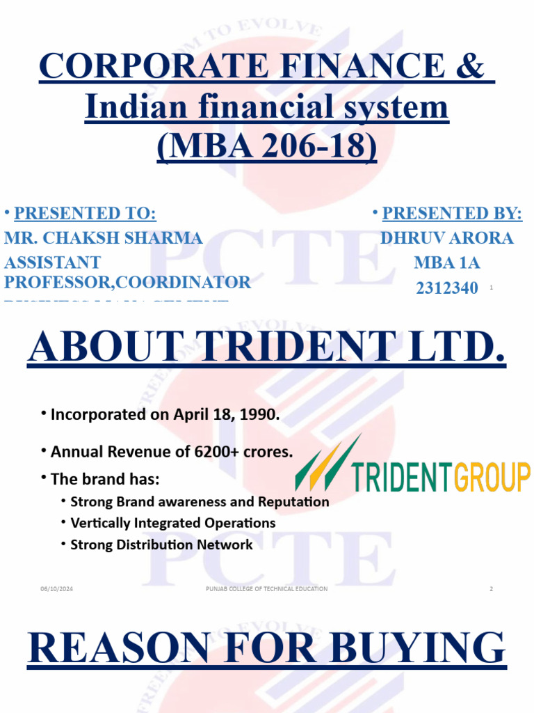 Trident Ltd. Financial Analysis Report | PDF | Prices | Dividend