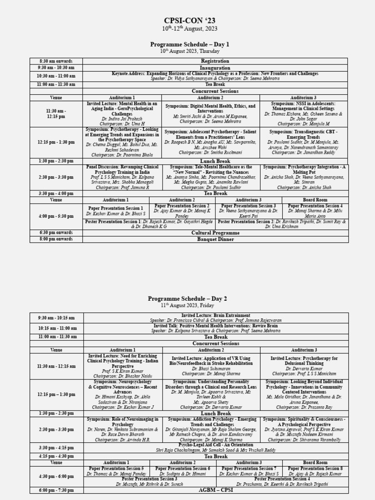 CPSI-CON '23: Clinical Psychology Agenda | PDF | Health Care | Mental ...
