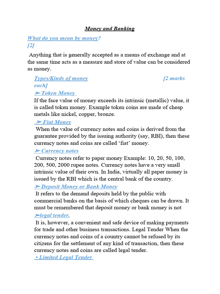 Money And Banking Pdf Money Money Supply