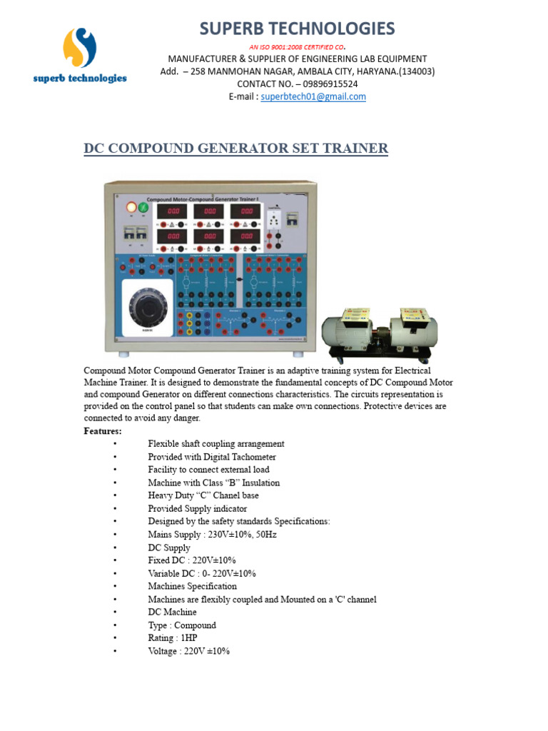 DC Compound Motor Generator Set | PDF | Electric Generator | Direct Current