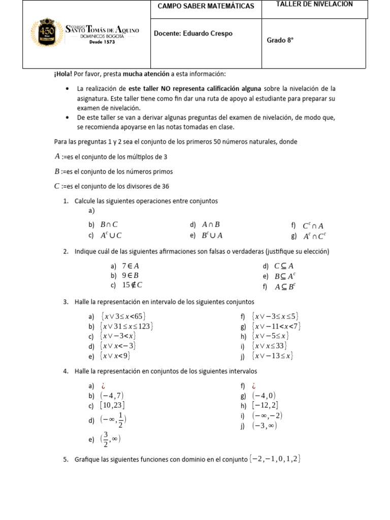 Taller+Nivelatorio+Matem%C3%A1ticas 2 | Descargar gratis PDF ...