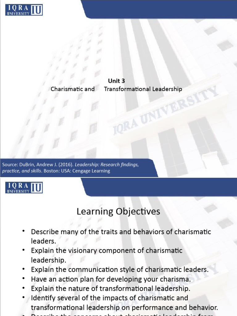 Unit 3 Charismatic - Transformational Leadership | PDF | Leadership ...