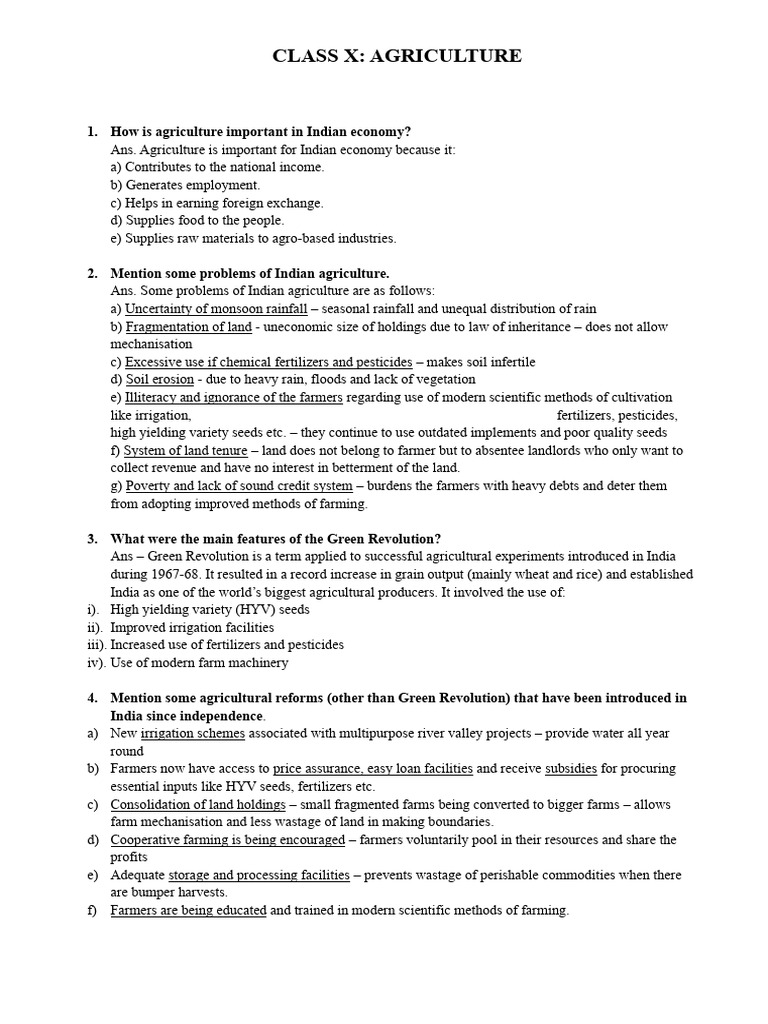Agriculture Class X Icse Qna PDF Agriculture Sugarcane