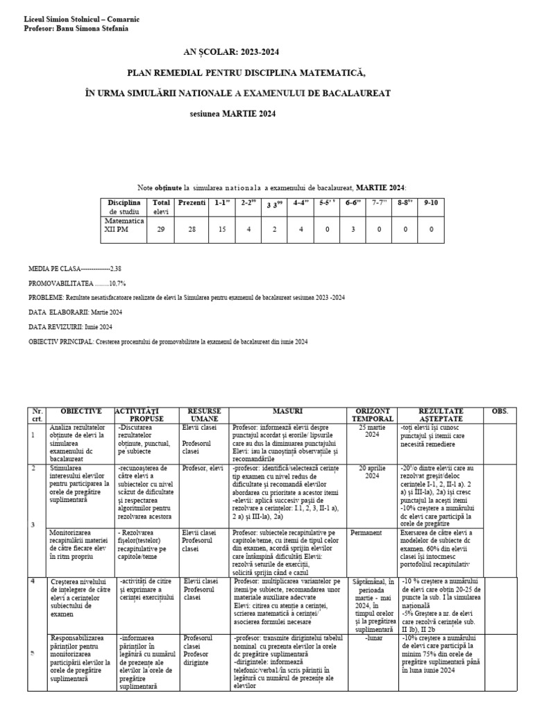 BAC - Plan Remedial | PDF
