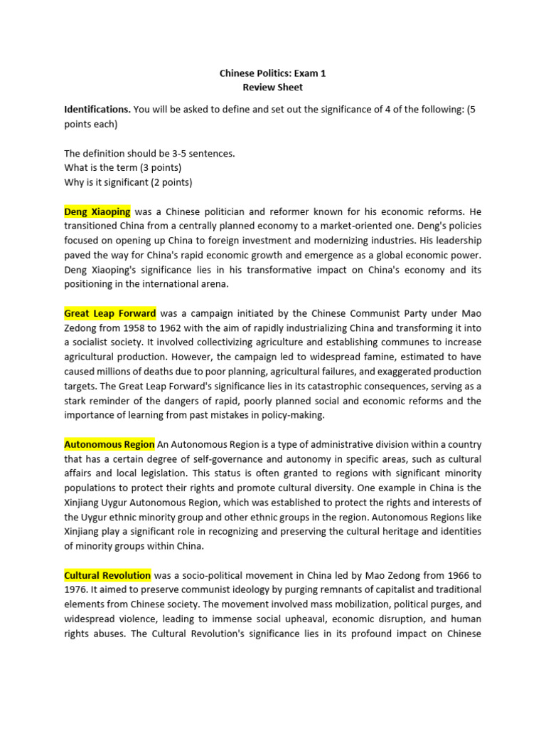 Key Concepts in Chinese Politics Exam | PDF | China | World Politics