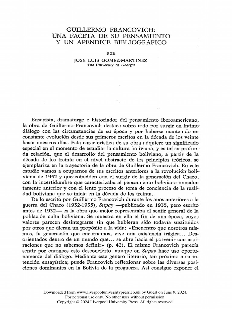Guillermo Francovich Una Faceta de Su Pensamiento y Un Apendice ...