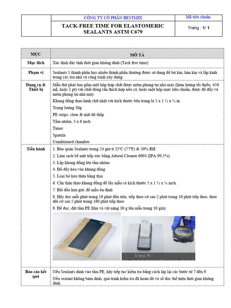 ASTM C679 TackFree time for elastomeric sealants PDF