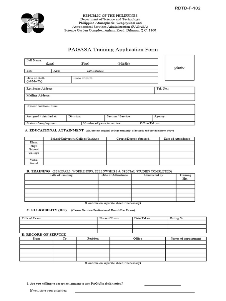 PAGASA Training Application Form | PDF | Government | Justice