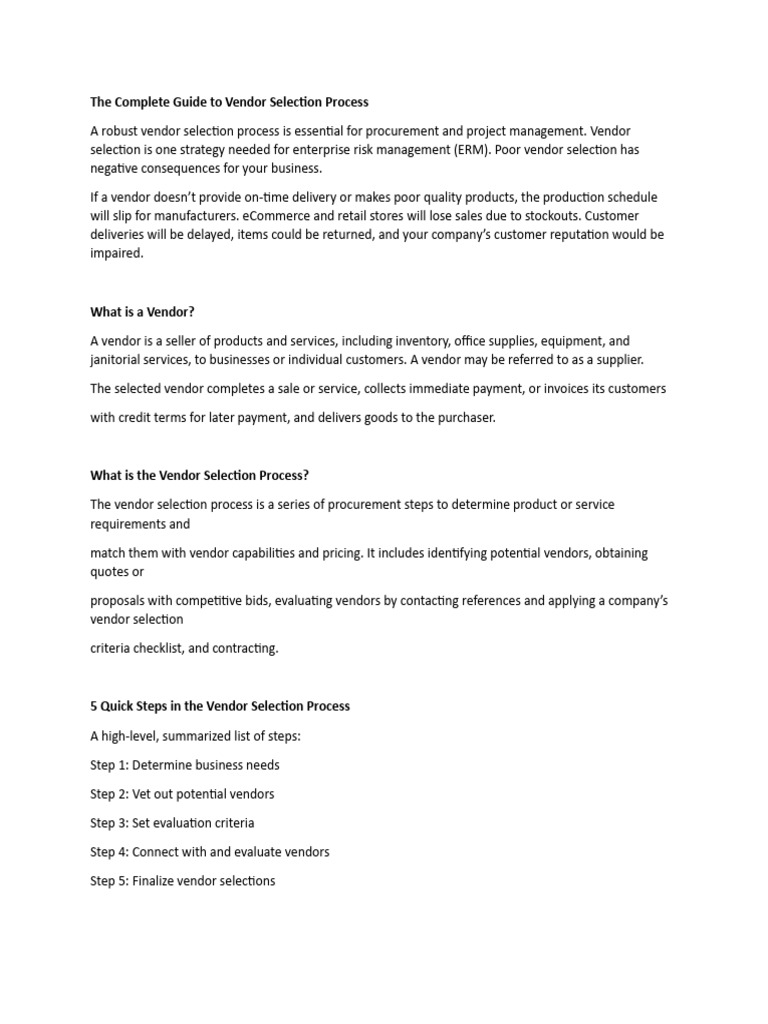 Vendor Selection Process Guide | PDF | Procurement | Marketing
