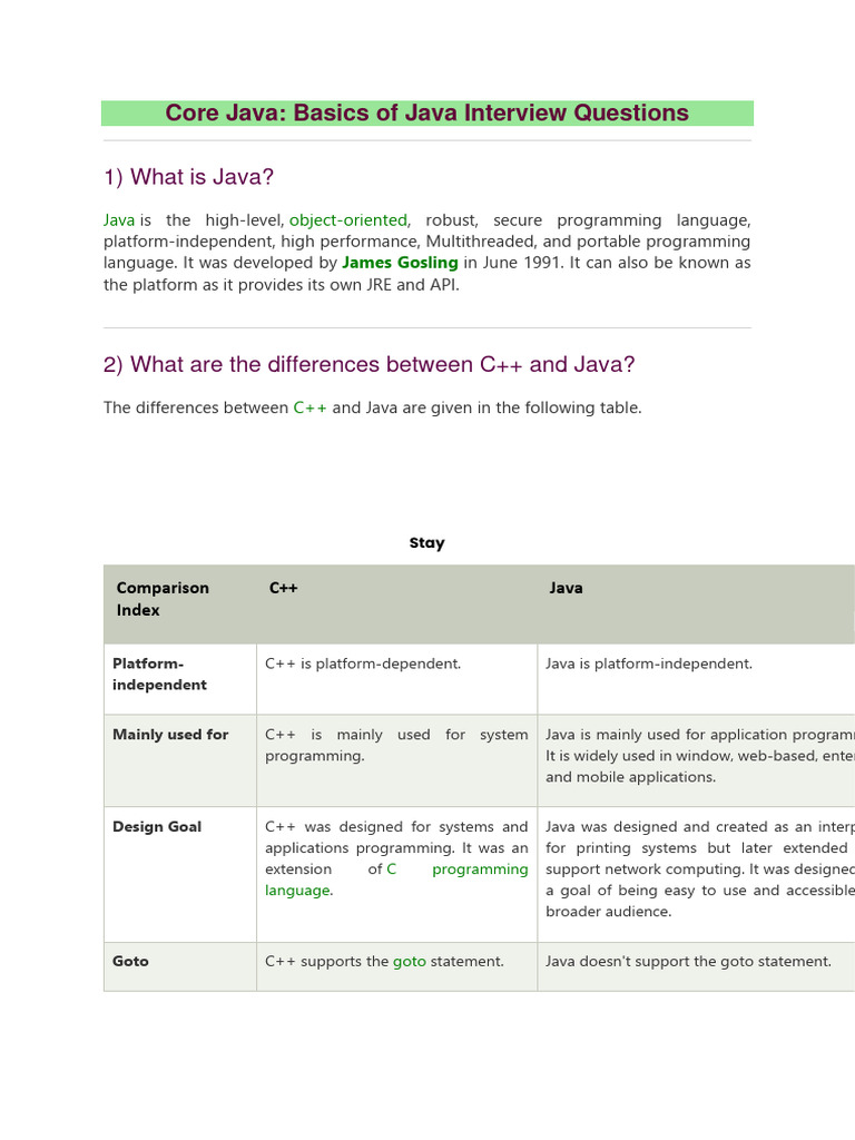 Core Java - Basics of Java Interview Questions | PDF | Constructor ...