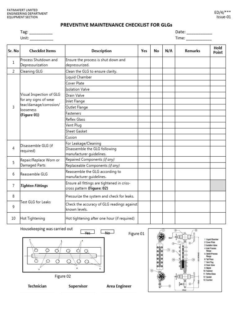 GLG Preventive Maintenance Checklist | PDF | Leak | Valve