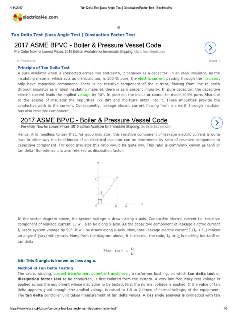 Tan Delta Test - Loss Angle Test - Dissipation Factor Test ...