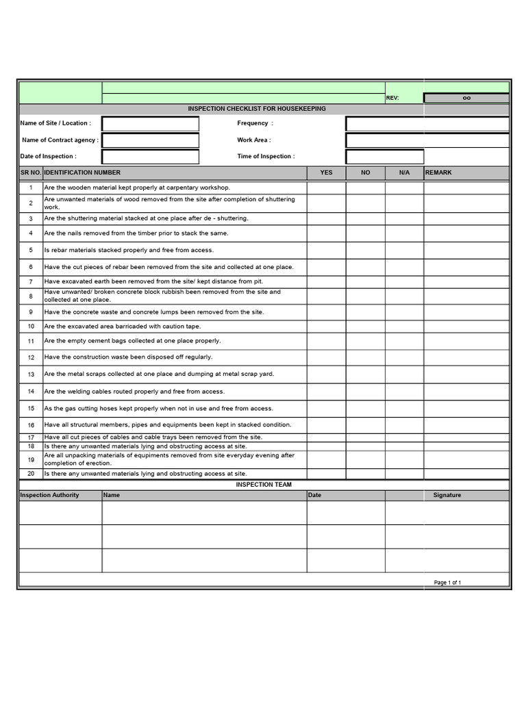 Inspection Checklist For Housekeeping | PDF | Materials | Building ...