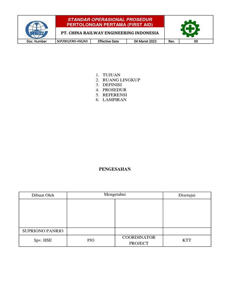 Sop-001-Crei-Hse-Sop First Aid | PDF