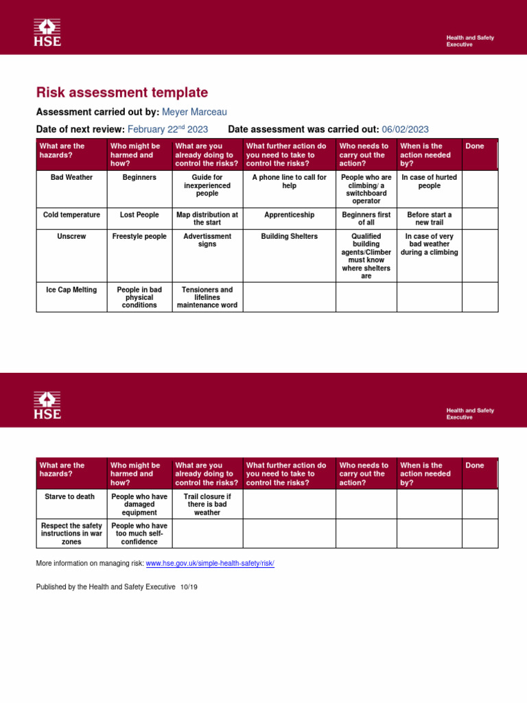Risk And Assessment Mountain Climber Pdf Mountaineering Earth