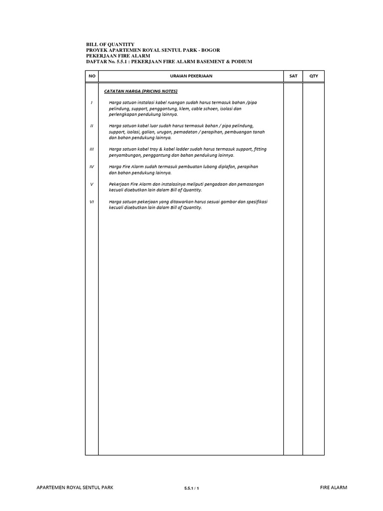 Rincian Pekerjaan Fire Alarm Sentul | PDF