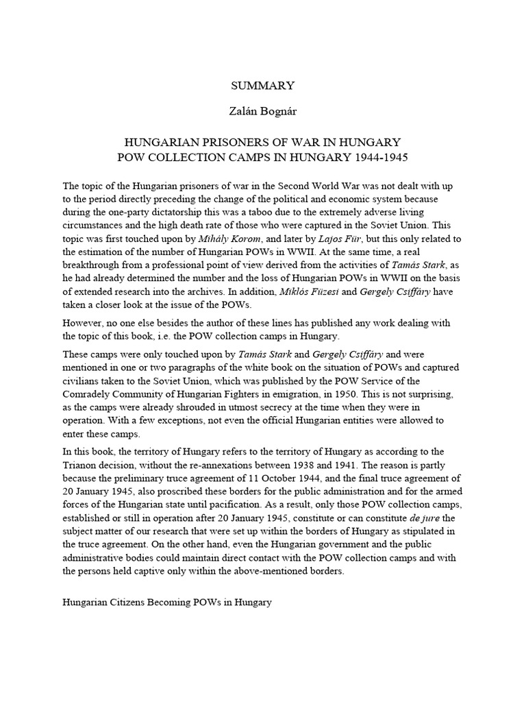 Hungarian POW Camps 1944-1945 Overview | PDF | Prisoner Of War | Hungary