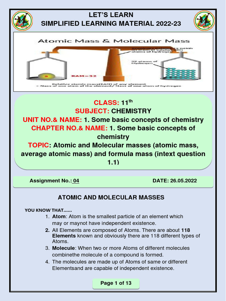 Understanding Atomic and Molecular Masses | PDF | Chemical Elements ...
