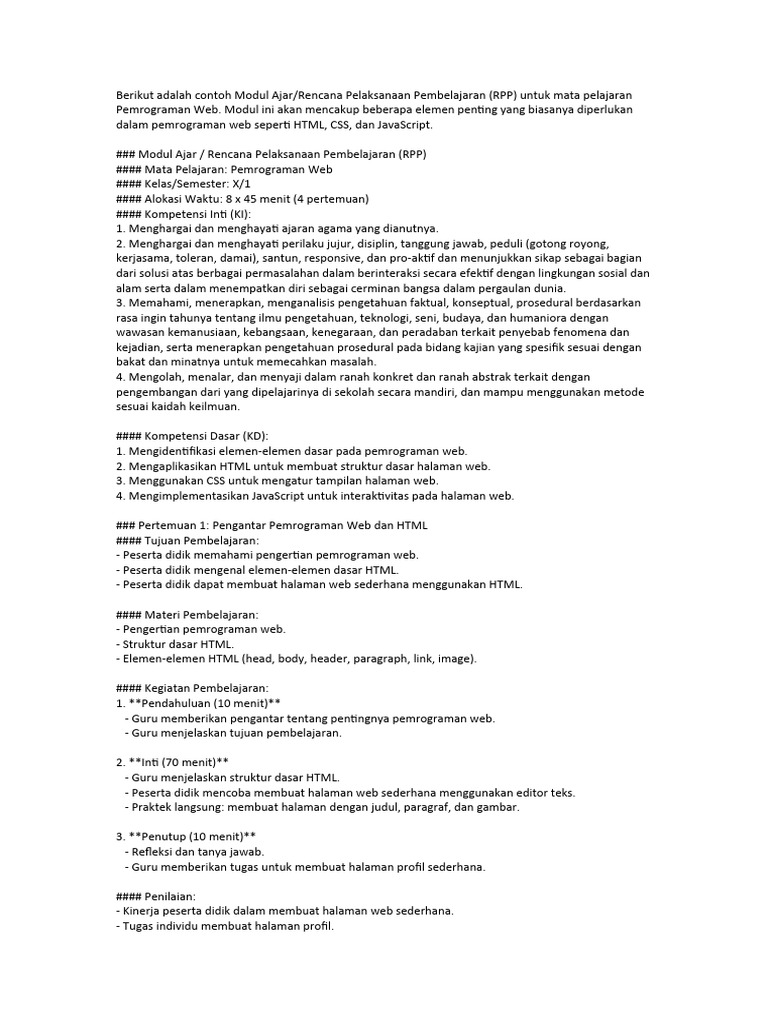 RPP Pemrograman Web: HTML, CSS, JS | PDF