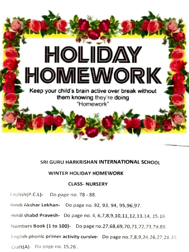 Winter Vacation Holiday Homework | PDF