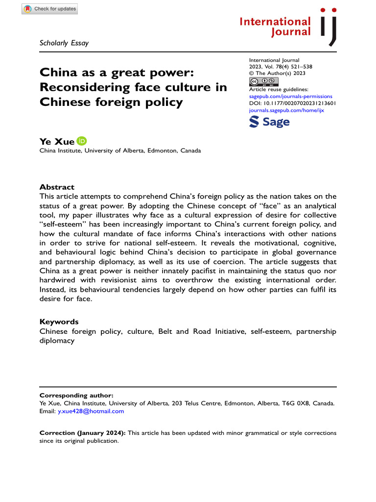 China’s Face Culture in Foreign Policy | PDF | China | World Politics