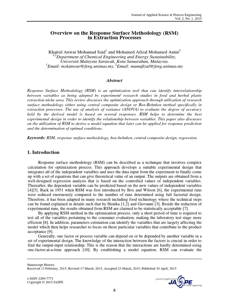 Overview On The Response Surface Methodology RSM in 268fat9vnu | PDF ...