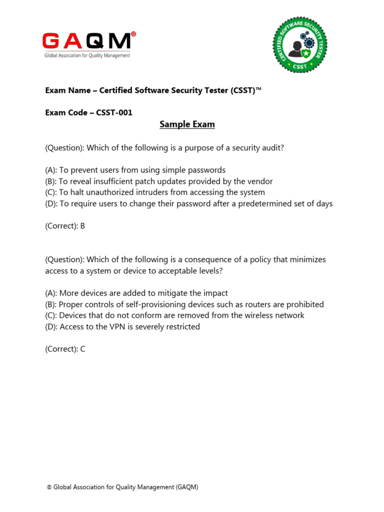 CSST Sample Exam Overview | PDF | Security | Computer Security