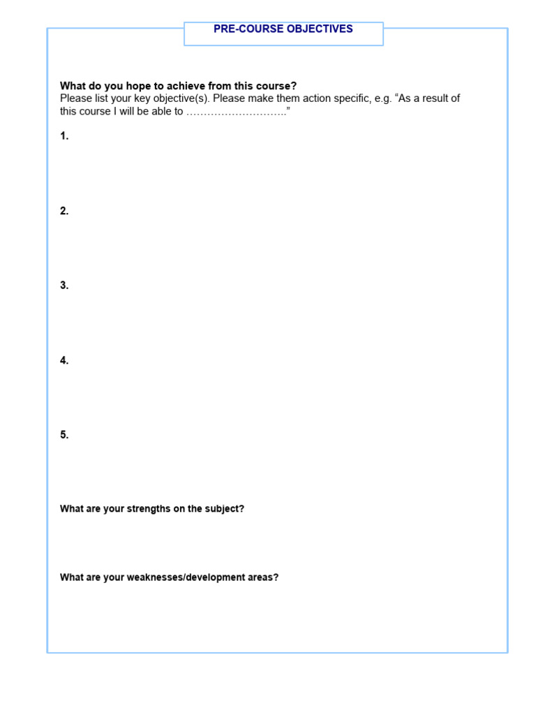 3 Pre Course Objectives | PDF | Business | Self-Improvement