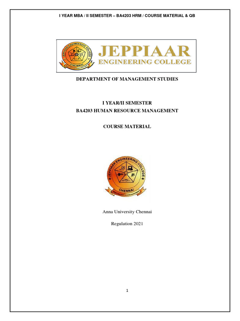 HRM Course Material for MBA II Semester | PDF | Human Resource ...