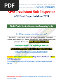 SPSC Assistant Sub Inspector ASI Past Paper Held On 2024
