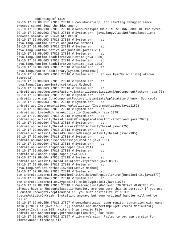 Debugging Errors in MBWhatsApp Logs | PDF | Java (Programming Language ...