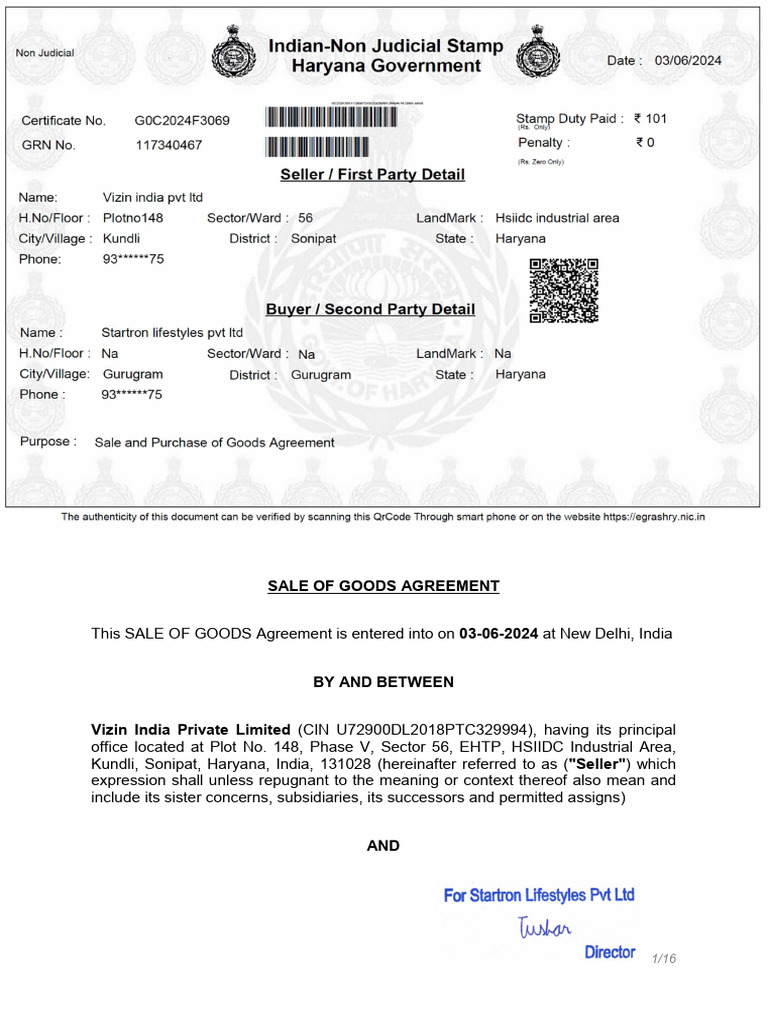 Sale of Goods Agreement Template | PDF | Indemnity | Legal Liability