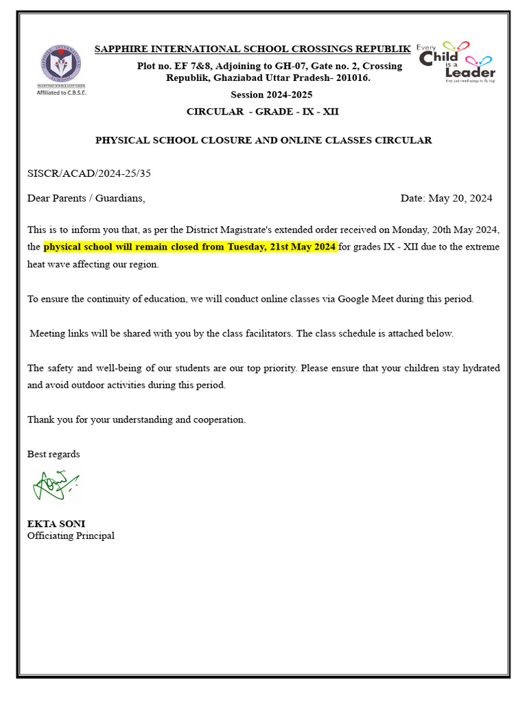 Physical School Closure Pdf