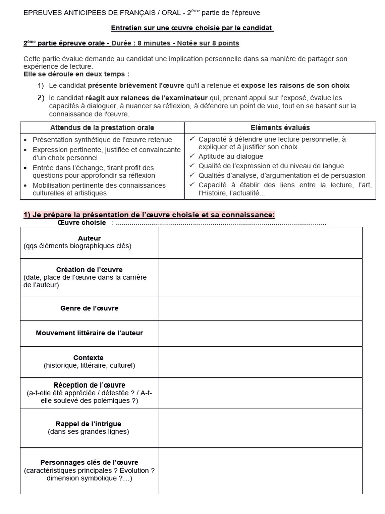 Entretien EAF : Présentation d'œuvre | PDF | Jeux et activités | Art