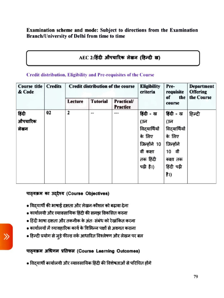 AEC 2 Hindi Aupcharik Lekhan Syllabus | PDF