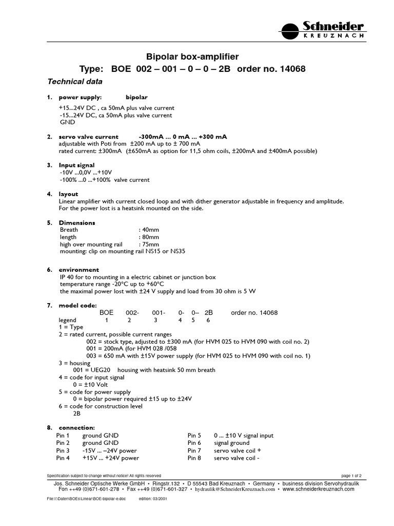 Bipolar Box-Amplifier BOE 002 Specifications | PDF | Power Supply ...