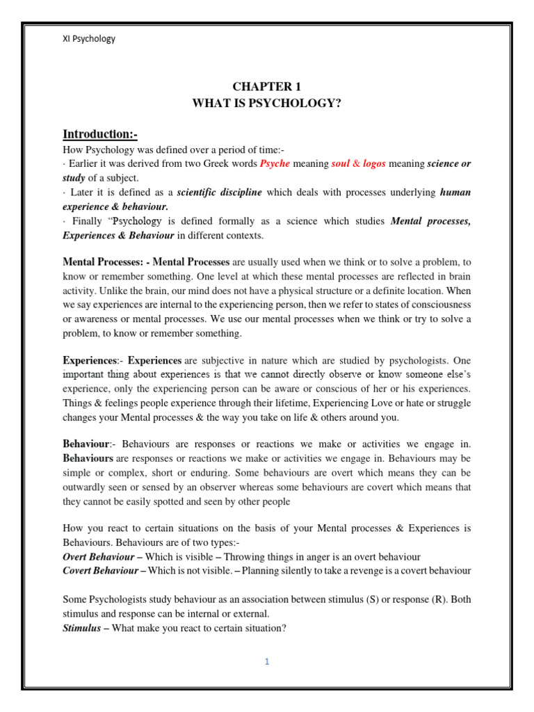 Introduction to Psychology: Chapter 1 | PDF | Psychology | Mind