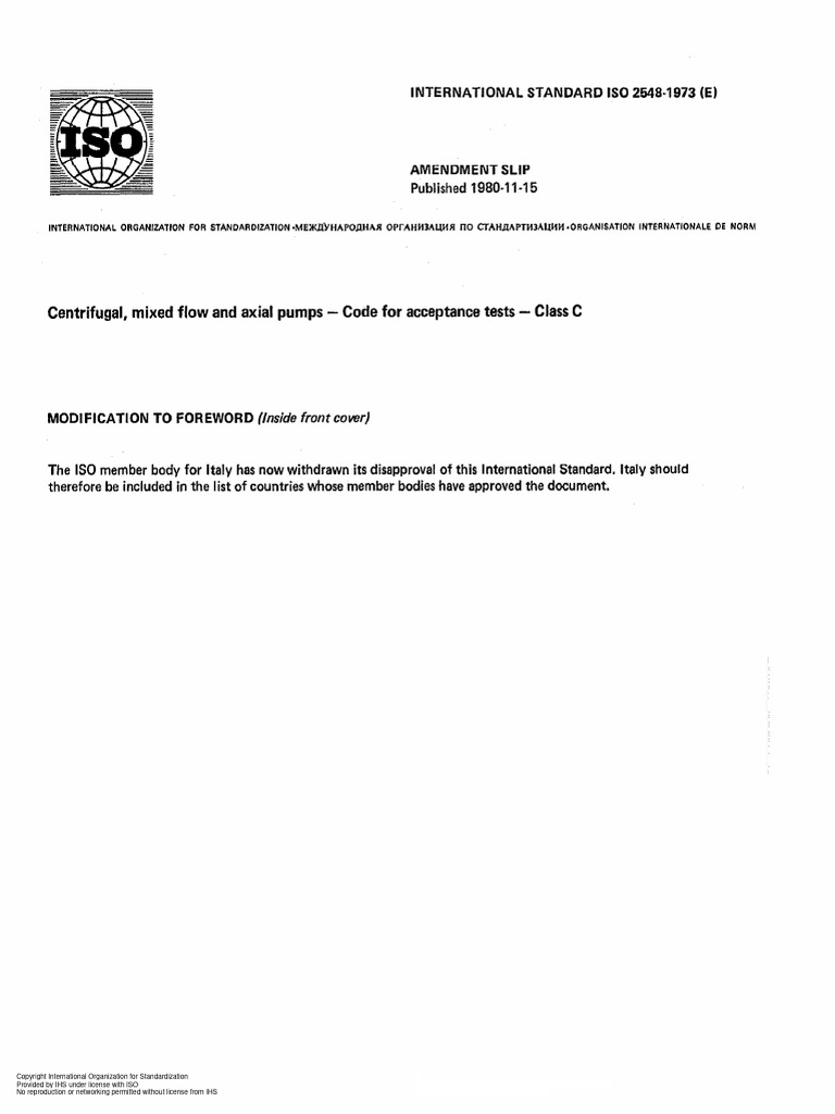 Iso 2548 - 1973 - 676429129917 | PDF | Pump | Pressure