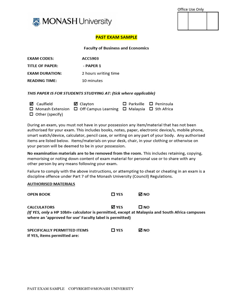 Past Exam Sample (2 Hours) | PDF | Depreciation | Expense