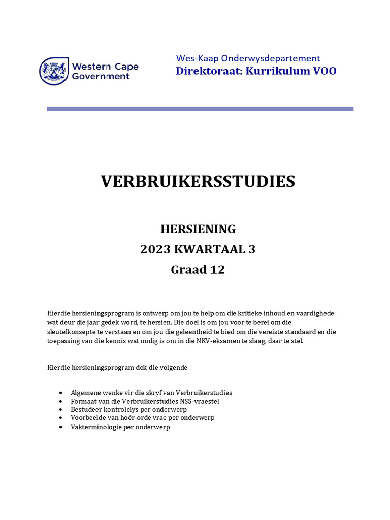 Gr12 Verbruikerstudies Hersienning Pak Kwartaal 3-4-2021 Finaal | PDF