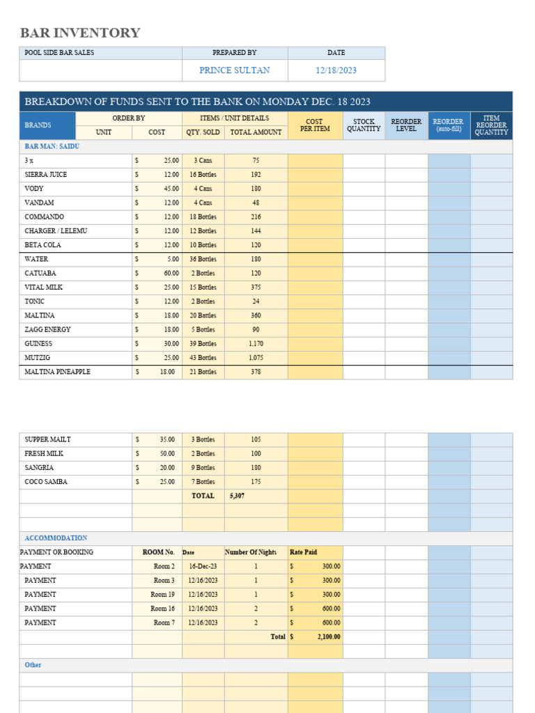 IC Bar Inventory 11652 | PDF | Beer | Malt Based Drinks