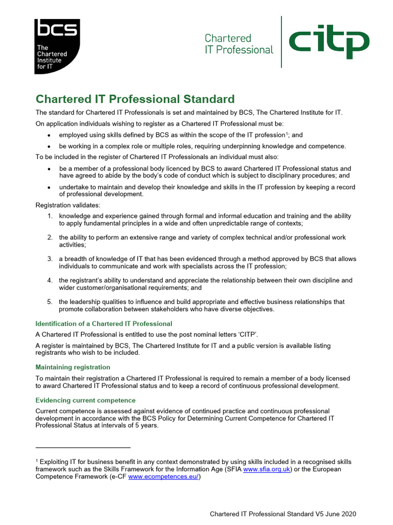 Chartered IT Professional Standard Guide | PDF | Profession | Business