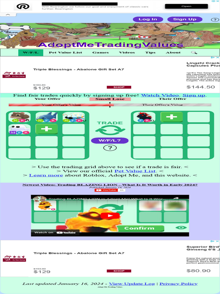 Roblox Adopt Me Trading Values Win Fair Lose WFL PDF