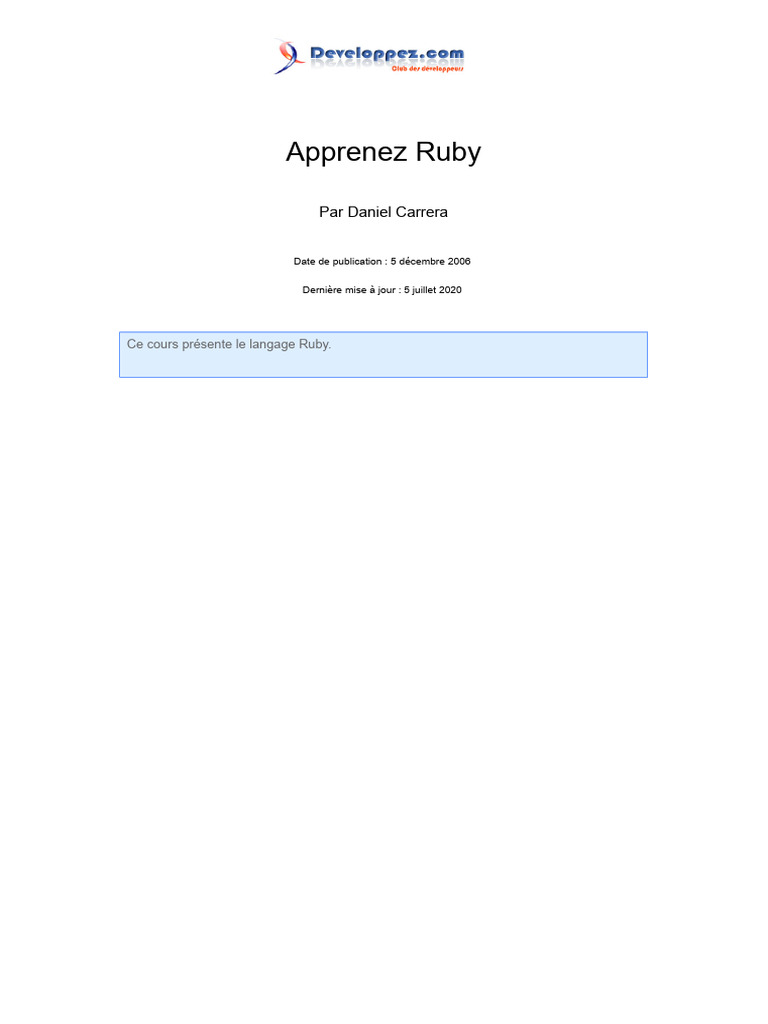 Apprenez les bases de Ruby facilement | PDF | Logiciel gratuit | Génie ...