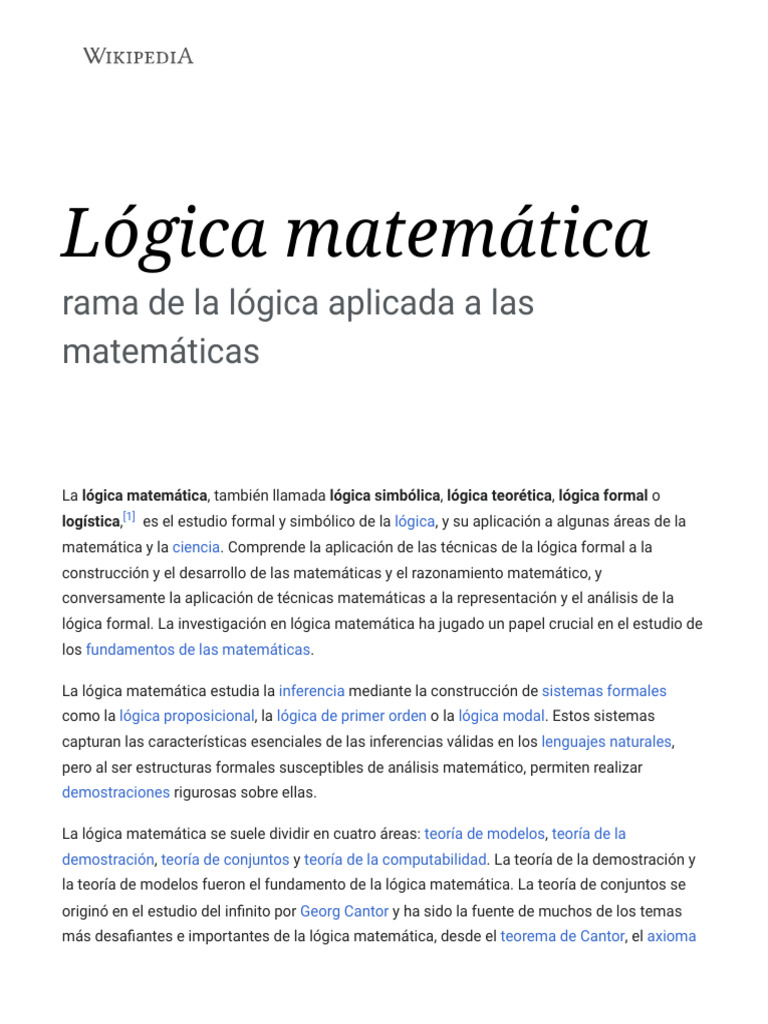 Lógica Matemática - Wikipedia, La Enciclopedia Libre | PDF | Lógica ...